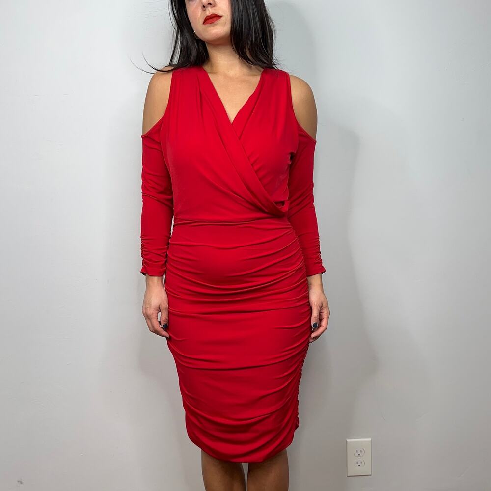 Boston Proper Red Cold Shoulder Sheath Dress - image 5